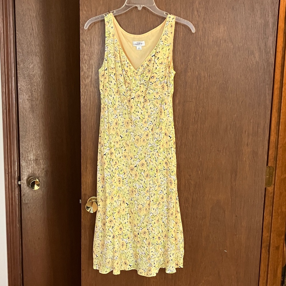 LOFT Yellow Floral Midi Dress